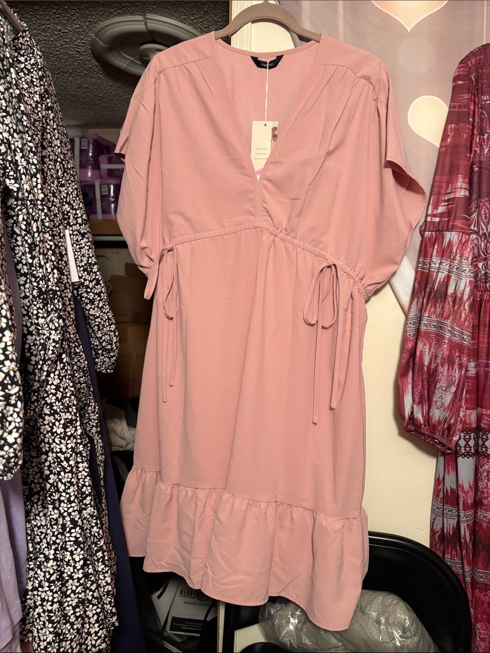 Women's Dusty Rose Tie-Waist Midi Dress, new with tags, Size XL
